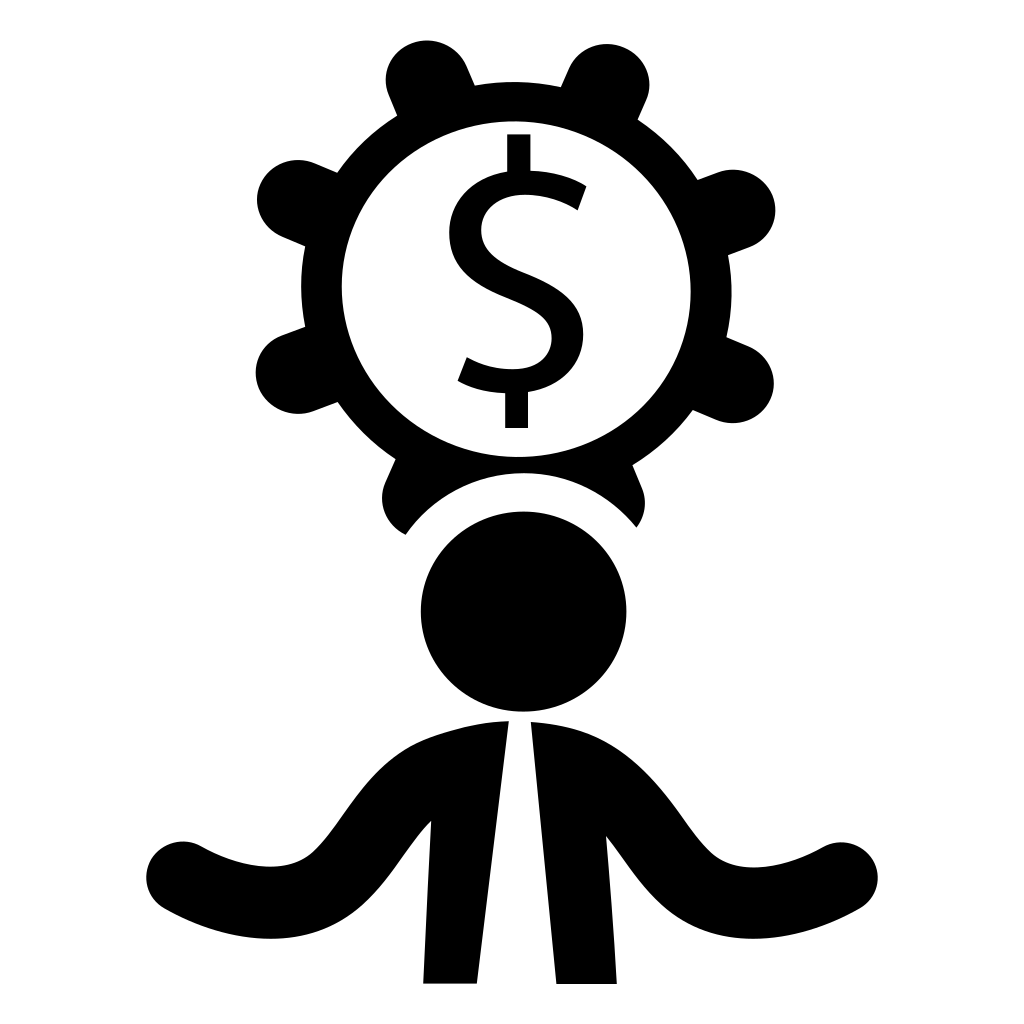 Business Symbol With Dollar Money Wheel And A Businessman