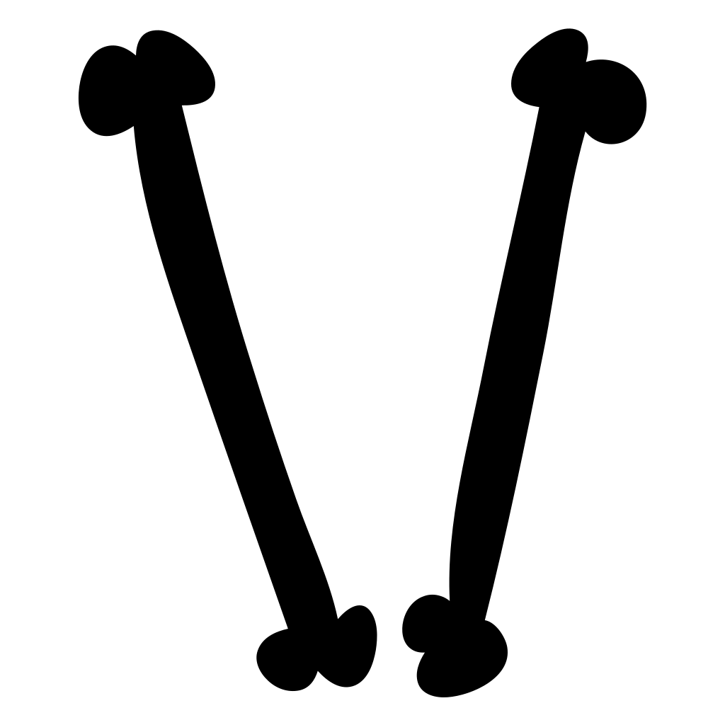 Letter V Of Two Thin Straight Filled Animal Bones Shape